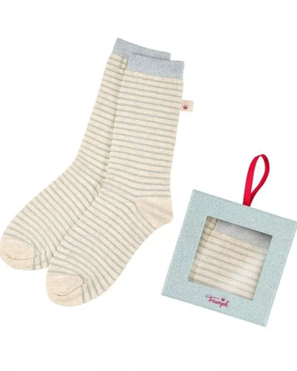 Triumph kreminės  dekoruotos sidabro spalvos siūlo juostomis moteriškos kojinės Accessories AW18 Gift Set Sock