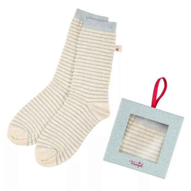 Triumph kreminės  dekoruotos sidabro spalvos siūlo juostomis moteriškos kojinės Accessories AW18 Gift Set Sock