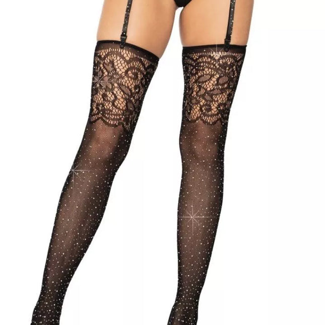Leg Avenue seksualios juodos kojinės su blizgučiais