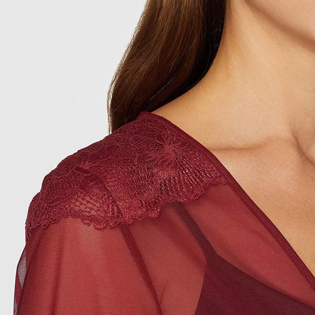 Triumph 36(S) 40(L) dydžio bordo spalvos moteriškas trumpas chalatas Lace Spotlight ROBE 02