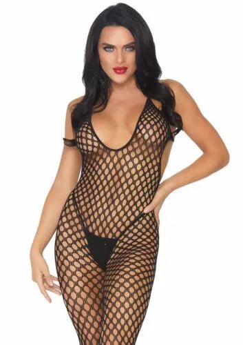 Leg Avenue seksuali juoda languota viso kūno kojinė 89035