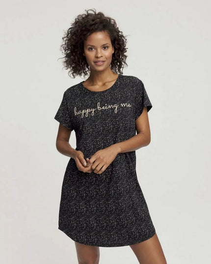 Triumph 36(S) 38(M) 40(L) 42(XL)  44(XXL) dydžio juodos spalvos medvilniniai naktinukai trumpomis rankovėmis Nightdresses NDK 01 X