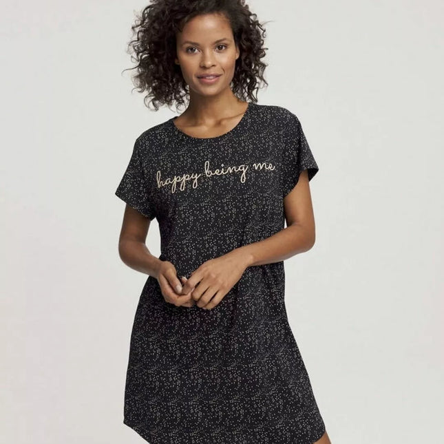 Triumph 36(S) 38(M) 40(L) 42(XL)  44(XXL) dydžio juodos spalvos medvilniniai naktinukai trumpomis rankovėmis Nightdresses NDK 01 X
