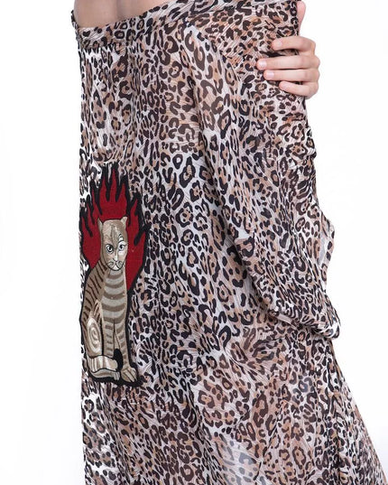 ShaSha leopardinio rašto paplūdimio kimono Burning cat