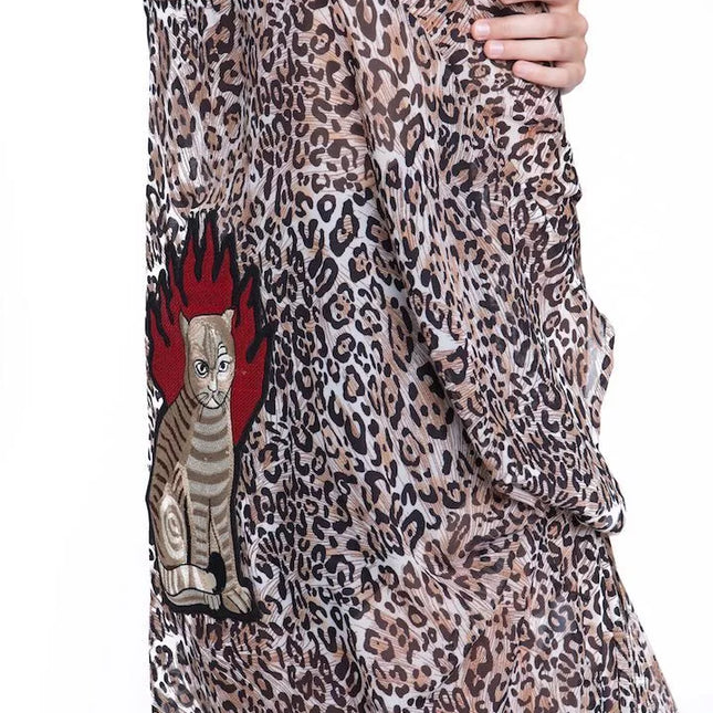 ShaSha leopardinio rašto paplūdimio kimono Burning cat