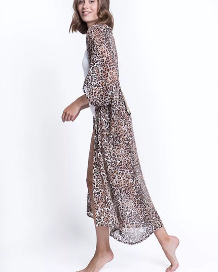 ShaSha leopardinio rašto paplūdimio kimono Burning cat