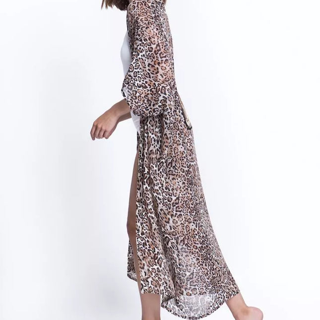 ShaSha leopardinio rašto paplūdimio kimono Burning cat