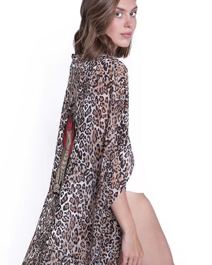 ShaSha leopardinio rašto paplūdimio kimono Burning cat