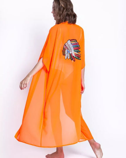 ShaSha oranžinis paplūdimio kimono Indian summer