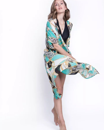 ShaSha margas paplūdimio kimono su aplikacija Tiger