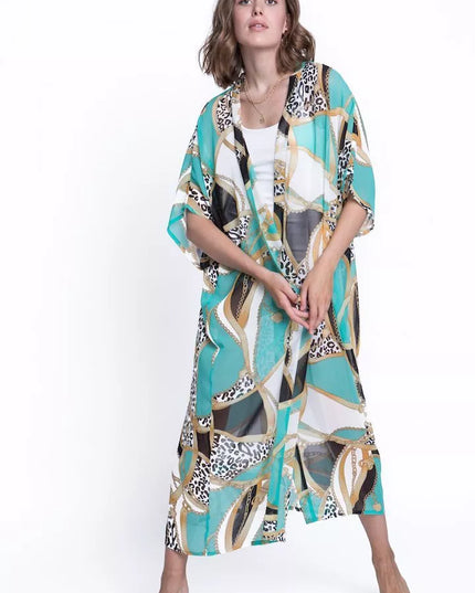 ShaSha margas paplūdimio kimono su aplikacija Tiger