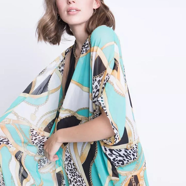ShaSha margas paplūdimio kimono su aplikacija Tiger