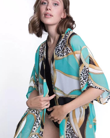 ShaSha margas paplūdimio kimono su aplikacija Tiger