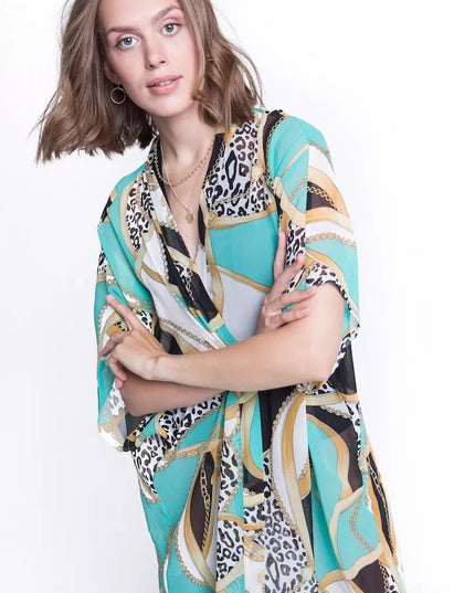ShaSha margas paplūdimio kimono su aplikacija Tiger