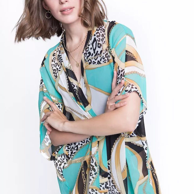 ShaSha margas paplūdimio kimono su aplikacija Tiger