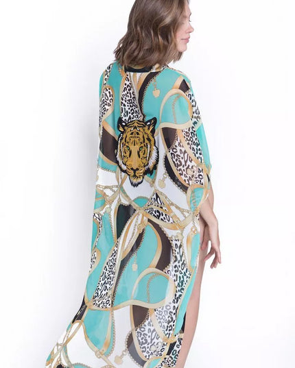 ShaSha margas paplūdimio kimono su aplikacija Tiger