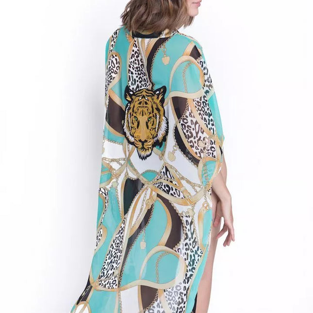 ShaSha margas paplūdimio kimono su aplikacija Tiger