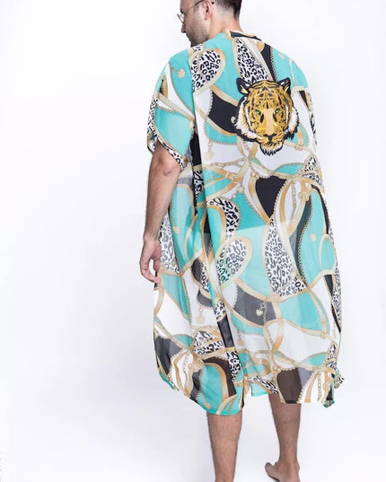 ShaSha margas paplūdimio kimono su aplikacija Tiger