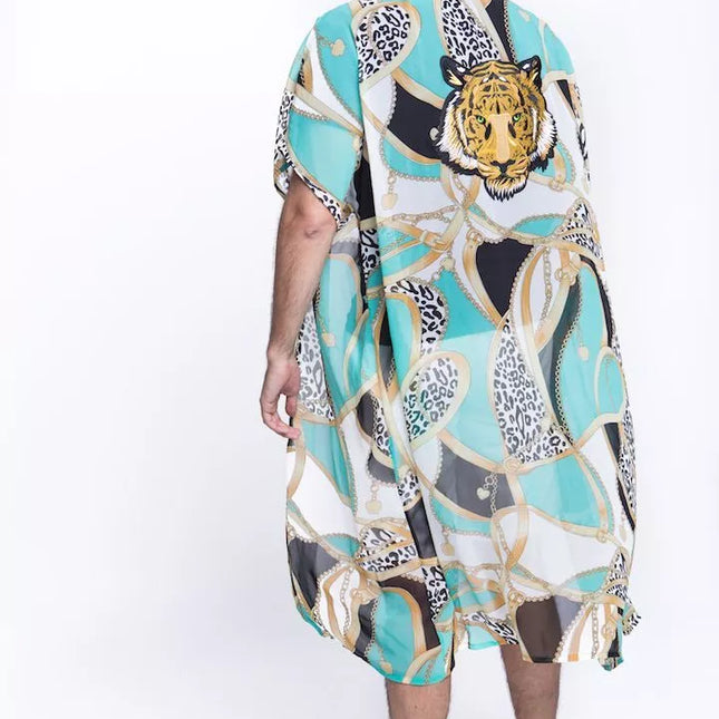 ShaSha margas paplūdimio kimono su aplikacija Tiger