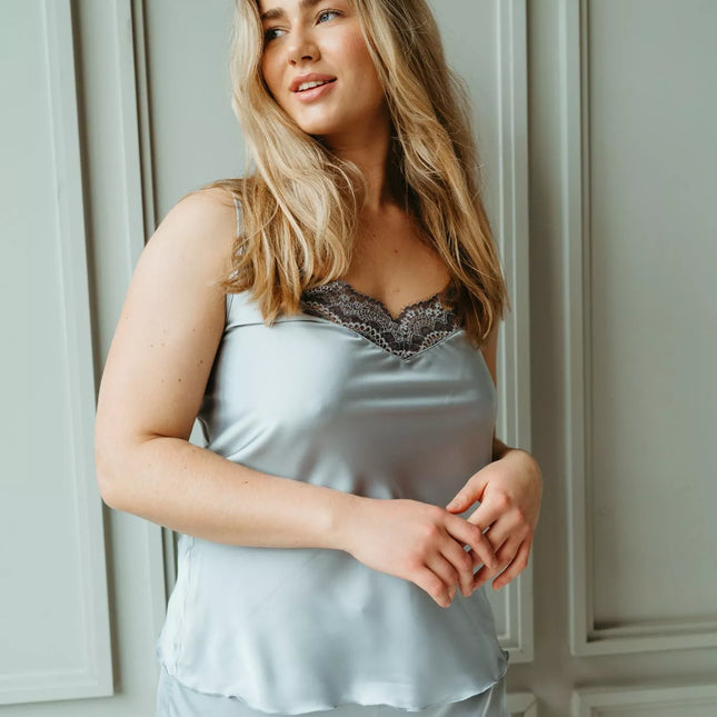 Shasha prabangus ir seksualus ACACIA moteriškas pilkas 2 dalių naktinukų komplektas