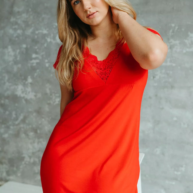 ShaSha viskoziniai raudonos spalvos naktinukai su nėriniais ASTER