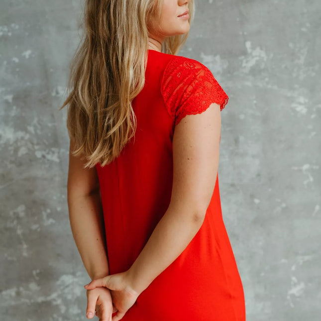 ShaSha viskoziniai raudonos spalvos naktinukai su nėriniais ASTER