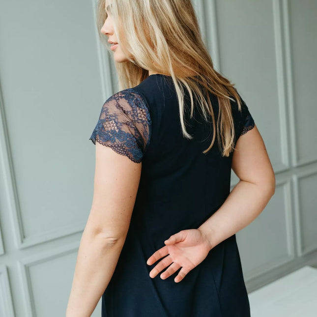 ShaSha viskoziniai tamsiai mėlynos spalvos naktinukai su nėriniais ASTER