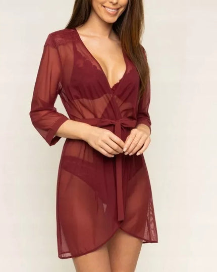 Triumph 36(S) 40(L) dydžio bordo spalvos moteriškas trumpas chalatas Lace Spotlight ROBE 02