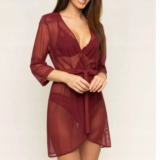 Triumph 36(S) 40(L) dydžio bordo spalvos moteriškas trumpas chalatas Lace Spotlight ROBE 02