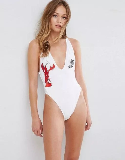 ASOS baltas vientisas maudymukas su aplikacijomis