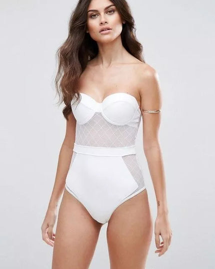 ASOS diamond mesh baltas vientisas maudymukas