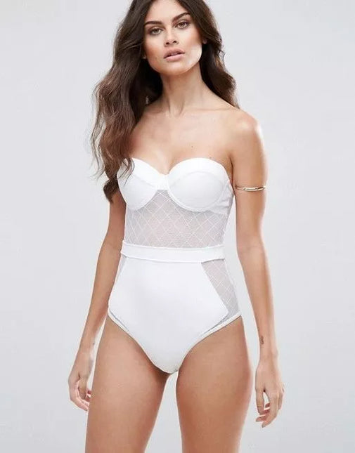 ASOS diamond mesh baltas vientisas maudymukas