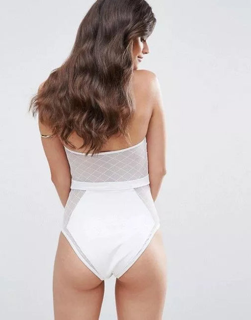 ASOS diamond mesh baltas vientisas maudymukas