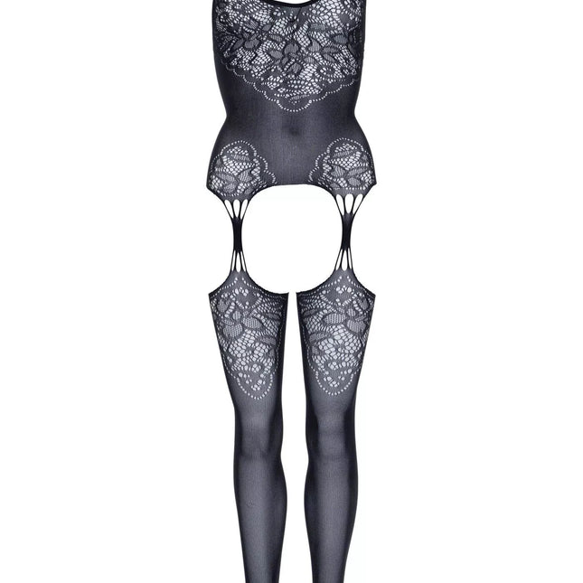 Leg Avenue seksuali juoda tinklinė viso kūno kojinė Jacquard