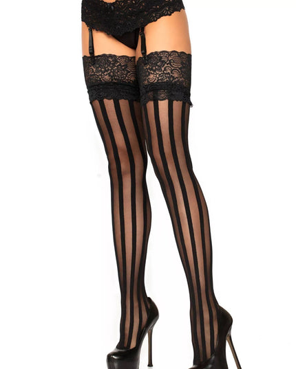 Leg Avenue seksualios juodos juostuotos kojinės