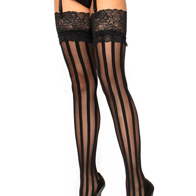 Leg Avenue seksualios juodos juostuotos kojinės