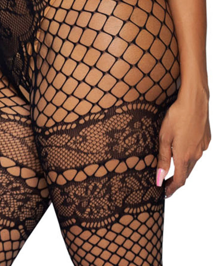 Leg Avenue seksuali juoda languota ir neriniuota viso kūno kojinė