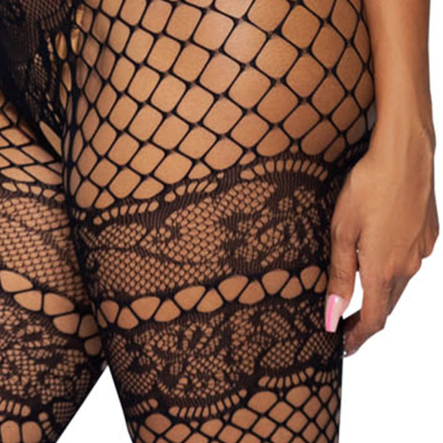 Leg Avenue seksuali juoda languota ir neriniuota viso kūno kojinė