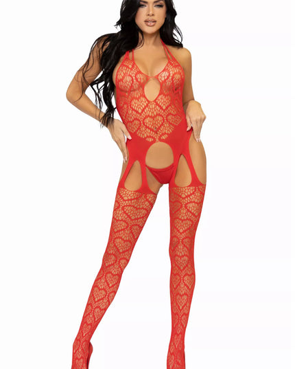 Leg Avenue seksuali raudona atvira viso kūno kojinė 89306