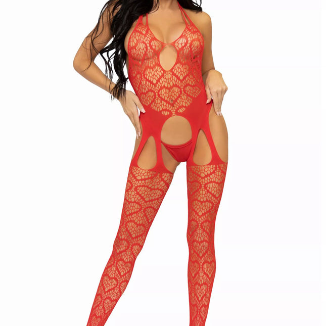 Leg Avenue seksuali raudona atvira viso kūno kojinė 89306