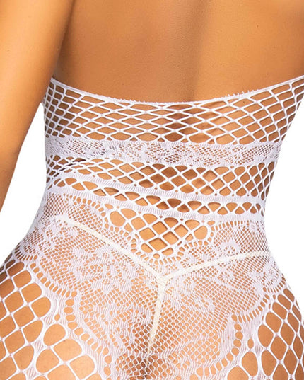 Leg Avenue seksuali balta languota ir neriniuota viso kūno kojinė