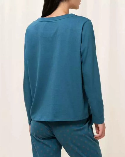 Triumph 44(XXL) 46(XXXL) dydžio melsvos spalvos moteriška medvilninė miego palaidinė Mix Match LSL TOP Chest Pocket 01