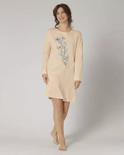 Triumph 38(M) 40(L) kreminės spalvos  medvilniniai naktinukai ilgomis rankovėmis Nightdresses NDK LSL 10 X