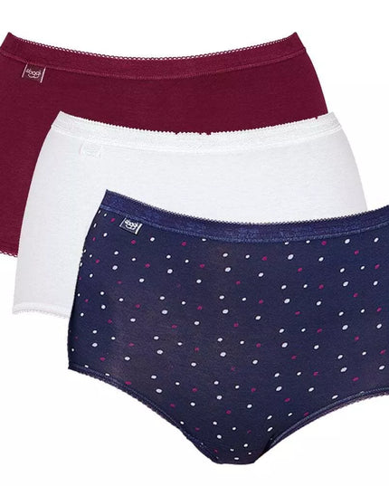Sloggi 42(XL) dydžio violetinės spalvos  margintos medvilninės moteriškos kelnaitės Basic Maxi C3P Holiday
